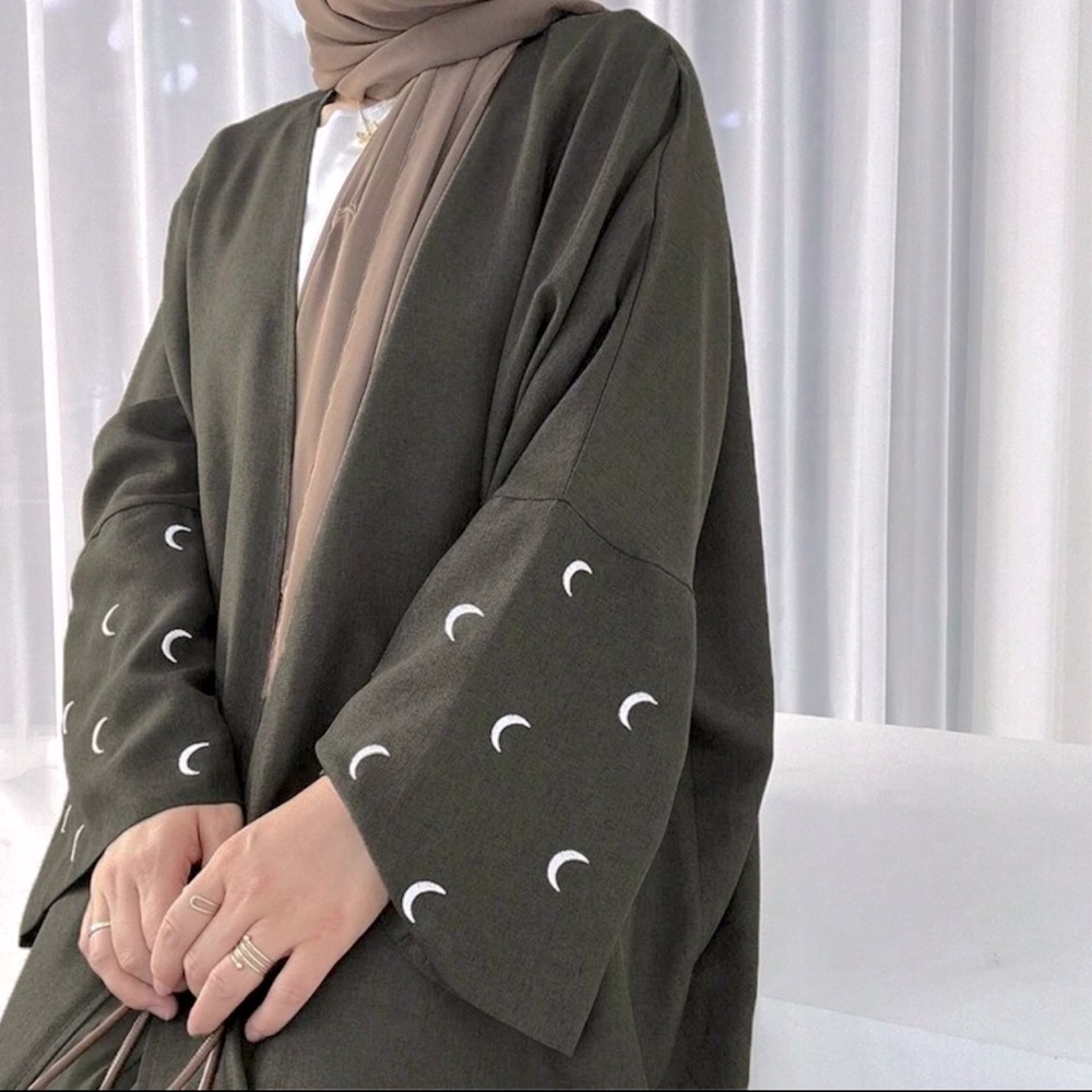 Linen Green Kimono or Open Front Abaya